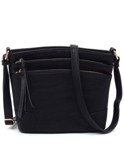 Fashion Multi Zip Pocket Crossbody Bag WU059 BLACK